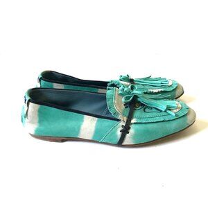 Meher Kakalia Totem Moccasin Flats Shoes Womens 41 9.5 Turquoise Leather Tassels